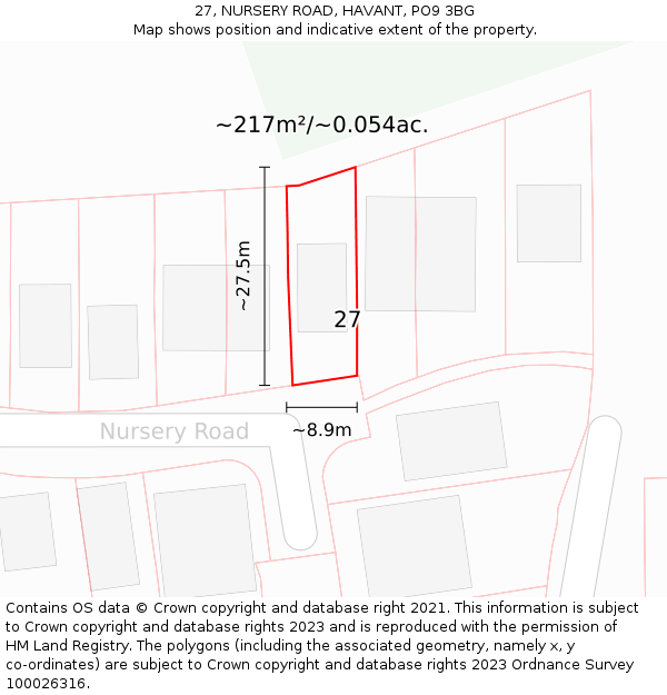 27, NURSERY ROAD, HAVANT, PO9 3BG: Plot and title map