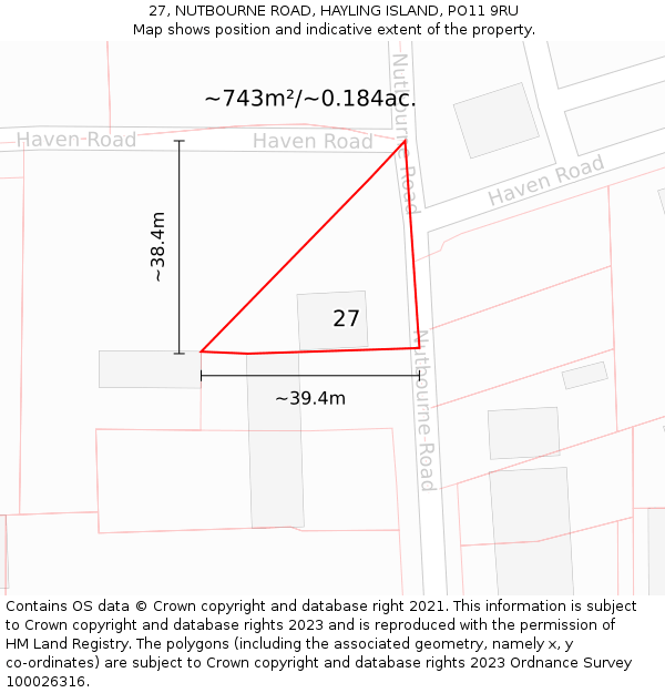 27, NUTBOURNE ROAD, HAYLING ISLAND, PO11 9RU: Plot and title map