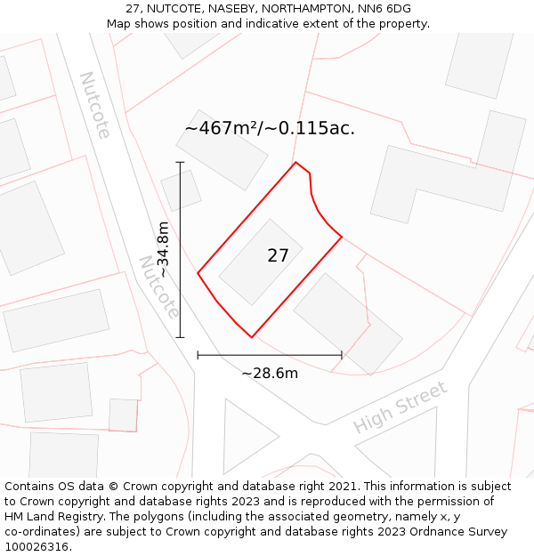 27, NUTCOTE, NASEBY, NORTHAMPTON, NN6 6DG: Plot and title map