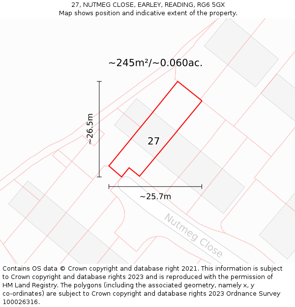 27, NUTMEG CLOSE, EARLEY, READING, RG6 5GX: Plot and title map