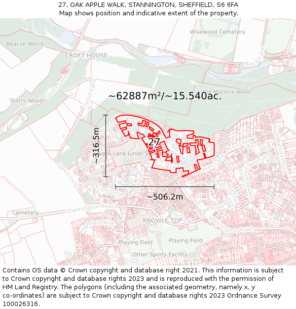 27, OAK APPLE WALK, STANNINGTON, SHEFFIELD, S6 6FA: Plot and title map