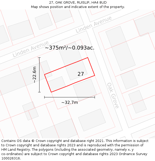 27, OAK GROVE, RUISLIP, HA4 8UD: Plot and title map