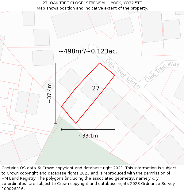 27, OAK TREE CLOSE, STRENSALL, YORK, YO32 5TE: Plot and title map