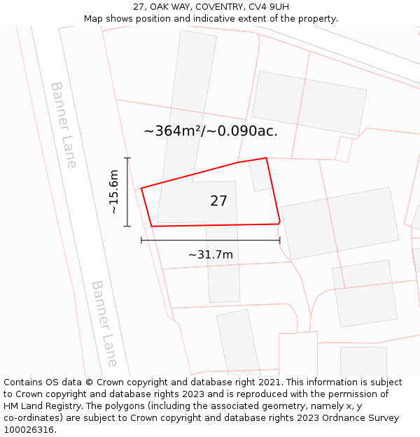 27, OAK WAY, COVENTRY, CV4 9UH: Plot and title map