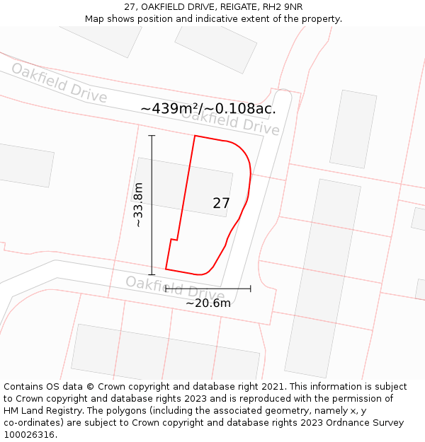 27, OAKFIELD DRIVE, REIGATE, RH2 9NR: Plot and title map