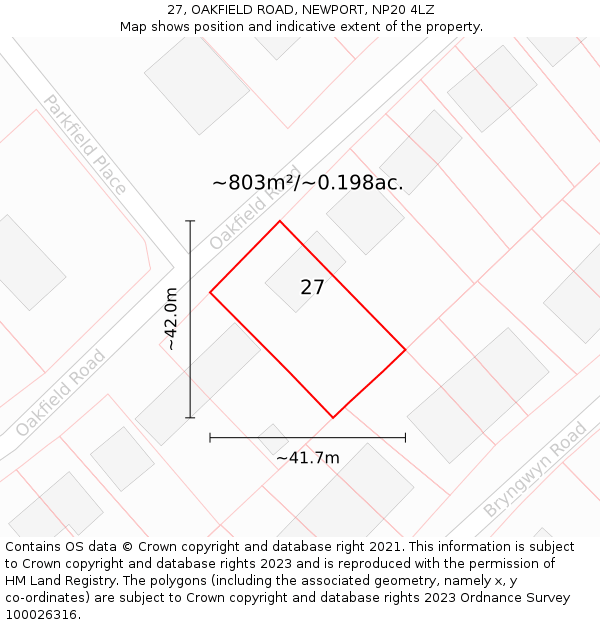 27, OAKFIELD ROAD, NEWPORT, NP20 4LZ: Plot and title map