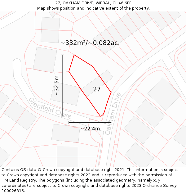 27, OAKHAM DRIVE, WIRRAL, CH46 6FF: Plot and title map