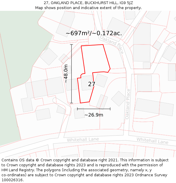 27, OAKLAND PLACE, BUCKHURST HILL, IG9 5JZ: Plot and title map