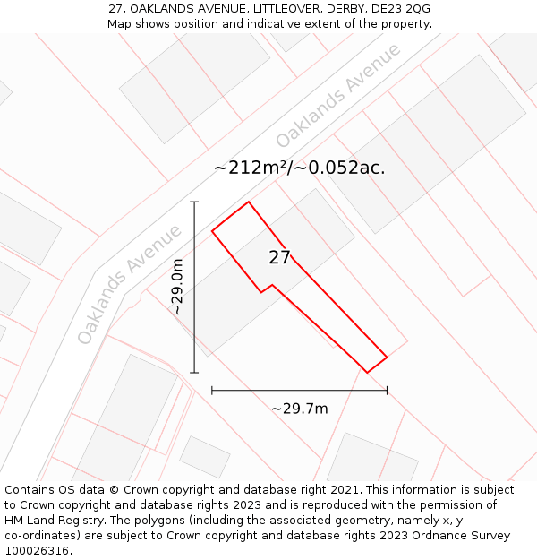 27, OAKLANDS AVENUE, LITTLEOVER, DERBY, DE23 2QG: Plot and title map
