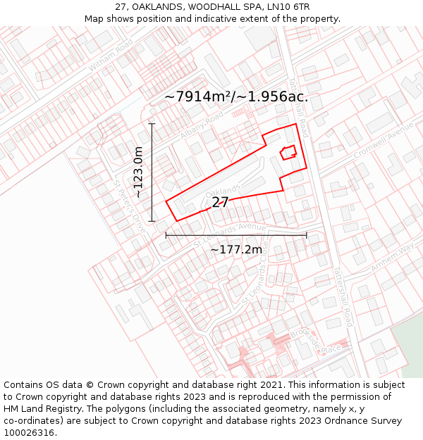 27, OAKLANDS, WOODHALL SPA, LN10 6TR: Plot and title map