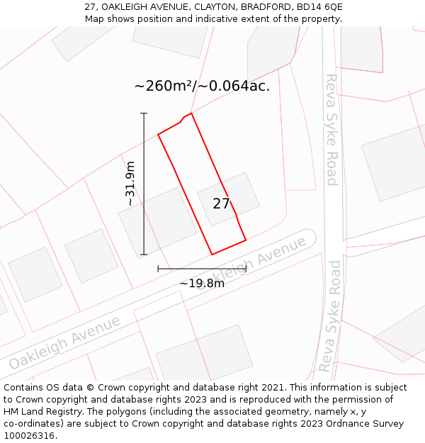 27, OAKLEIGH AVENUE, CLAYTON, BRADFORD, BD14 6QE: Plot and title map