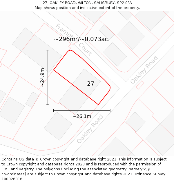 27, OAKLEY ROAD, WILTON, SALISBURY, SP2 0FA: Plot and title map