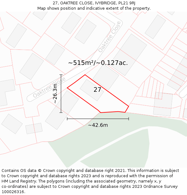 27, OAKTREE CLOSE, IVYBRIDGE, PL21 9RJ: Plot and title map
