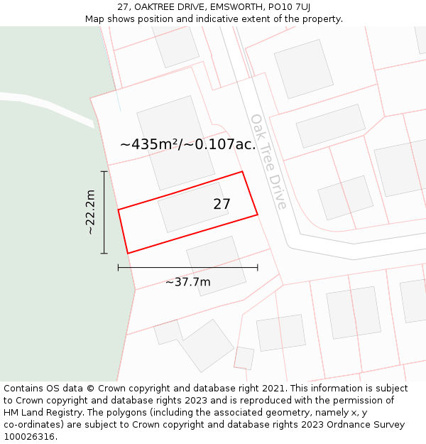 27, OAKTREE DRIVE, EMSWORTH, PO10 7UJ: Plot and title map