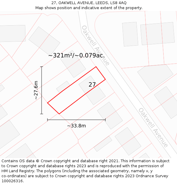 27, OAKWELL AVENUE, LEEDS, LS8 4AQ: Plot and title map