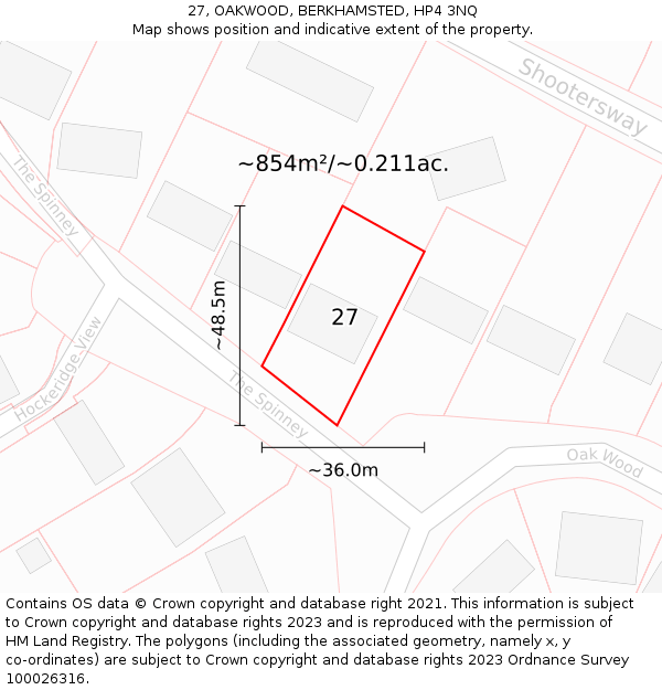 27, OAKWOOD, BERKHAMSTED, HP4 3NQ: Plot and title map