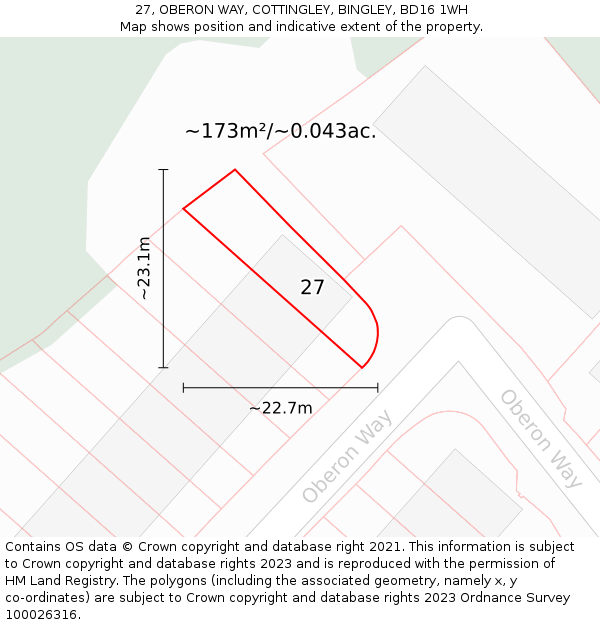 27, OBERON WAY, COTTINGLEY, BINGLEY, BD16 1WH: Plot and title map