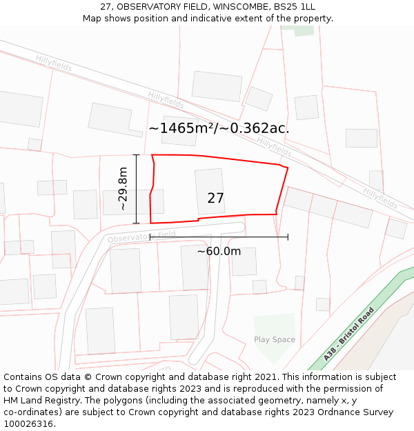 27, OBSERVATORY FIELD, WINSCOMBE, BS25 1LL: Plot and title map