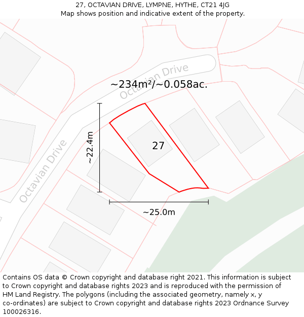 27, OCTAVIAN DRIVE, LYMPNE, HYTHE, CT21 4JG: Plot and title map