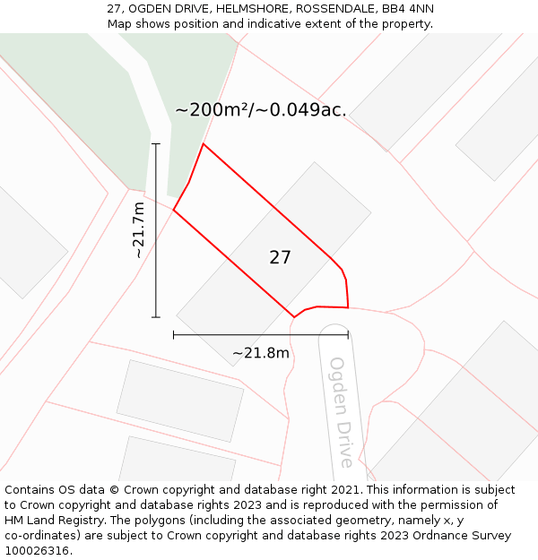 27, OGDEN DRIVE, HELMSHORE, ROSSENDALE, BB4 4NN: Plot and title map