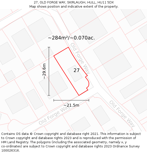 27, OLD FORGE WAY, SKIRLAUGH, HULL, HU11 5DX: Plot and title map