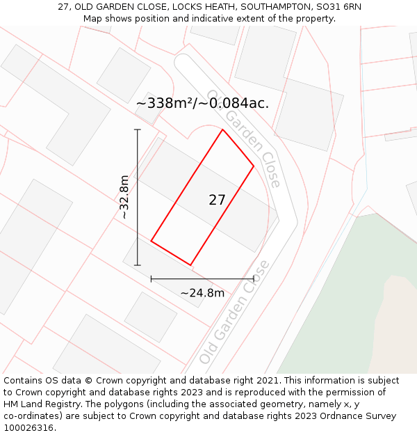 27, OLD GARDEN CLOSE, LOCKS HEATH, SOUTHAMPTON, SO31 6RN: Plot and title map