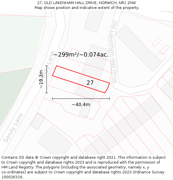 27, OLD LAKENHAM HALL DRIVE, NORWICH, NR1 2NW: Plot and title map