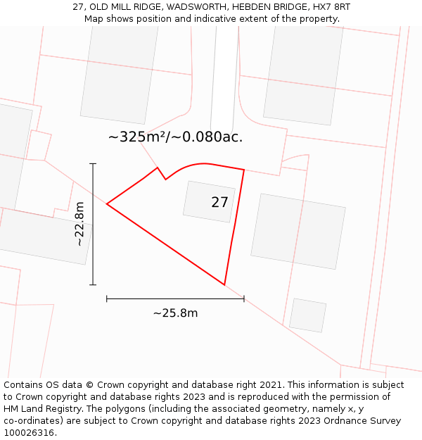 27, OLD MILL RIDGE, WADSWORTH, HEBDEN BRIDGE, HX7 8RT: Plot and title map