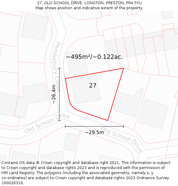 27, OLD SCHOOL DRIVE, LONGTON, PRESTON, PR4 5YU: Plot and title map