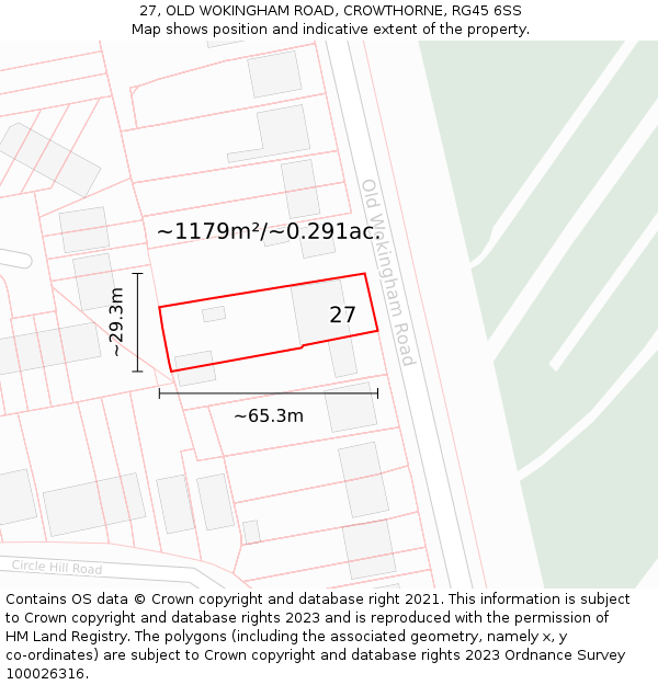 27, OLD WOKINGHAM ROAD, CROWTHORNE, RG45 6SS: Plot and title map