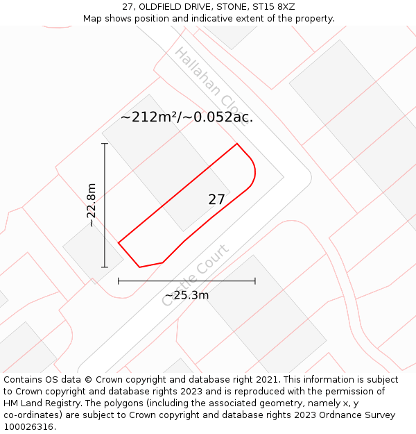 27, OLDFIELD DRIVE, STONE, ST15 8XZ: Plot and title map