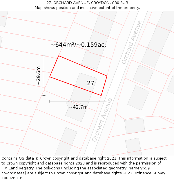 27, ORCHARD AVENUE, CROYDON, CR0 8UB: Plot and title map