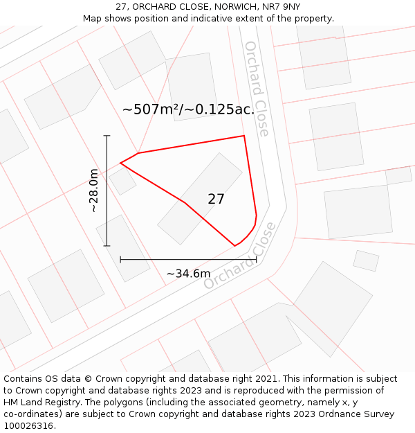 27, ORCHARD CLOSE, NORWICH, NR7 9NY: Plot and title map