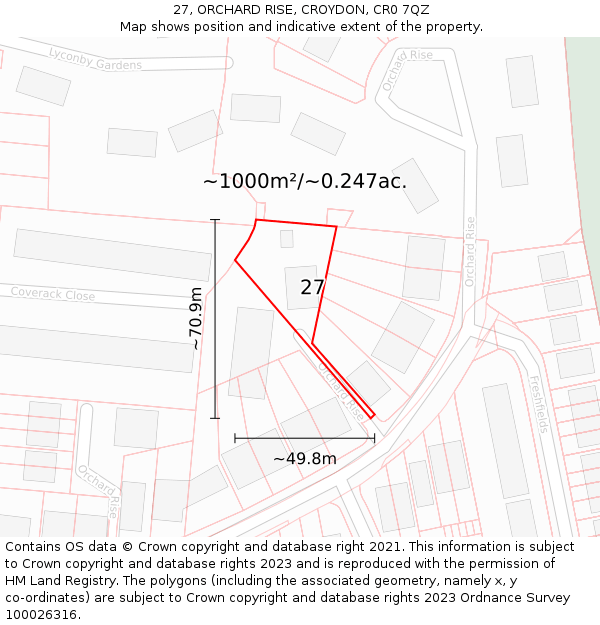 27, ORCHARD RISE, CROYDON, CR0 7QZ: Plot and title map