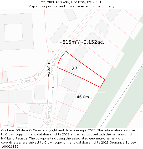 27, ORCHARD WAY, HONITON, EX14 1HH: Plot and title map