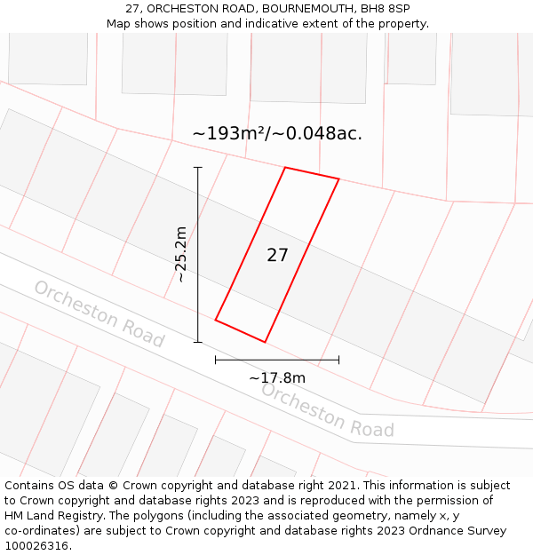 27, ORCHESTON ROAD, BOURNEMOUTH, BH8 8SP: Plot and title map
