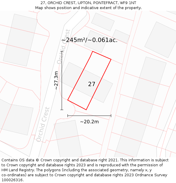 27, ORCHID CREST, UPTON, PONTEFRACT, WF9 1NT: Plot and title map