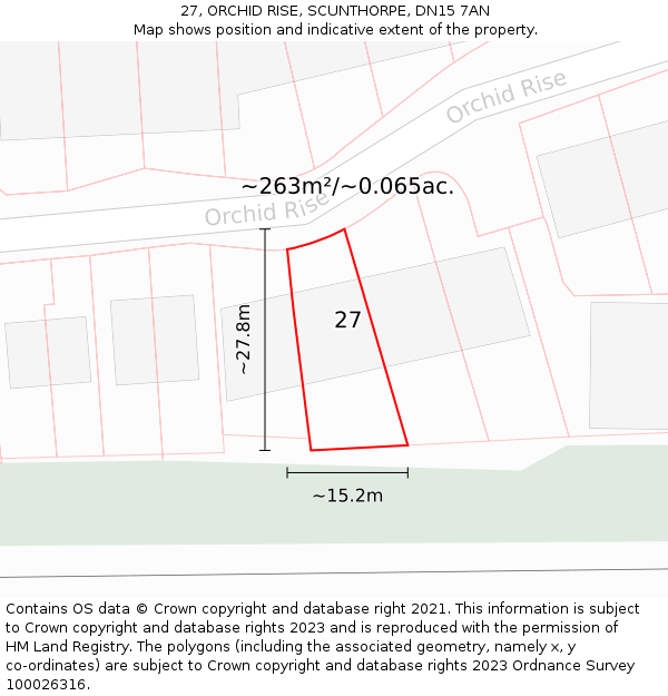 27, ORCHID RISE, SCUNTHORPE, DN15 7AN: Plot and title map