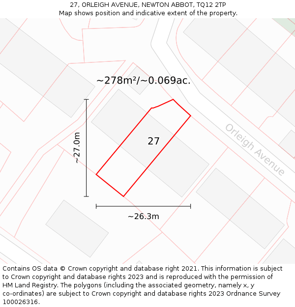 27, ORLEIGH AVENUE, NEWTON ABBOT, TQ12 2TP: Plot and title map