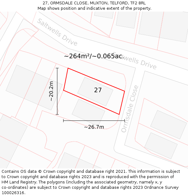 27, ORMSDALE CLOSE, MUXTON, TELFORD, TF2 8RL: Plot and title map