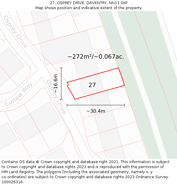 27, OSPREY DRIVE, DAVENTRY, NN11 0XP: Plot and title map