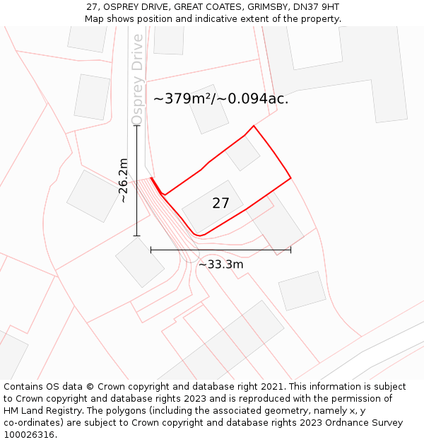 27, OSPREY DRIVE, GREAT COATES, GRIMSBY, DN37 9HT: Plot and title map
