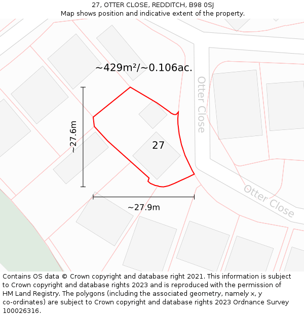 27, OTTER CLOSE, REDDITCH, B98 0SJ: Plot and title map