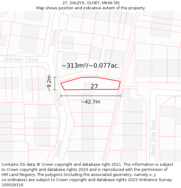 27, OXLEYS, OLNEY, MK46 5PJ: Plot and title map