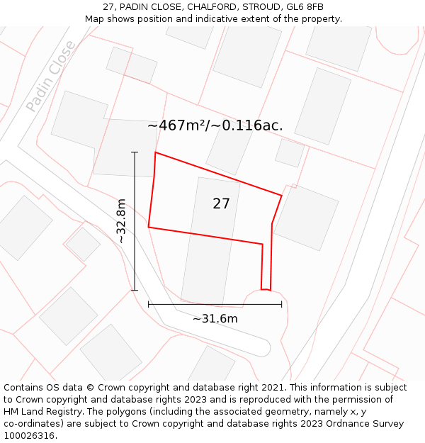 27, PADIN CLOSE, CHALFORD, STROUD, GL6 8FB: Plot and title map