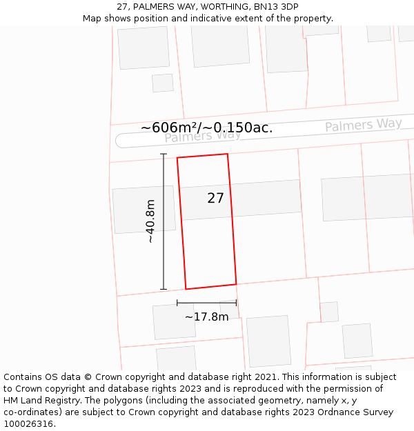 27, PALMERS WAY, WORTHING, BN13 3DP: Plot and title map