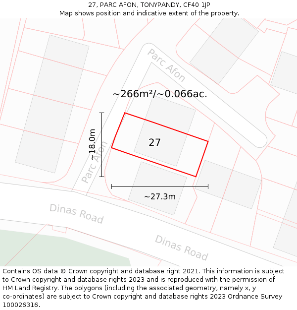 27, PARC AFON, TONYPANDY, CF40 1JP: Plot and title map