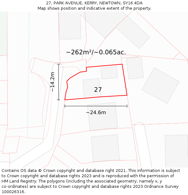 27, PARK AVENUE, KERRY, NEWTOWN, SY16 4DA: Plot and title map