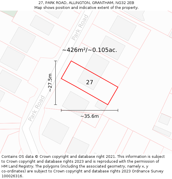 27, PARK ROAD, ALLINGTON, GRANTHAM, NG32 2EB: Plot and title map