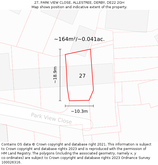 27, PARK VIEW CLOSE, ALLESTREE, DERBY, DE22 2GH: Plot and title map